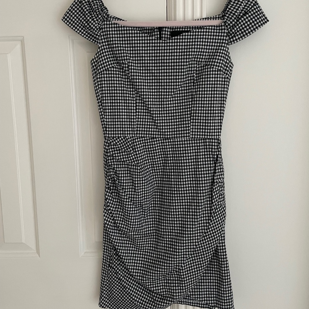 Aqua off shoulder checkered dress